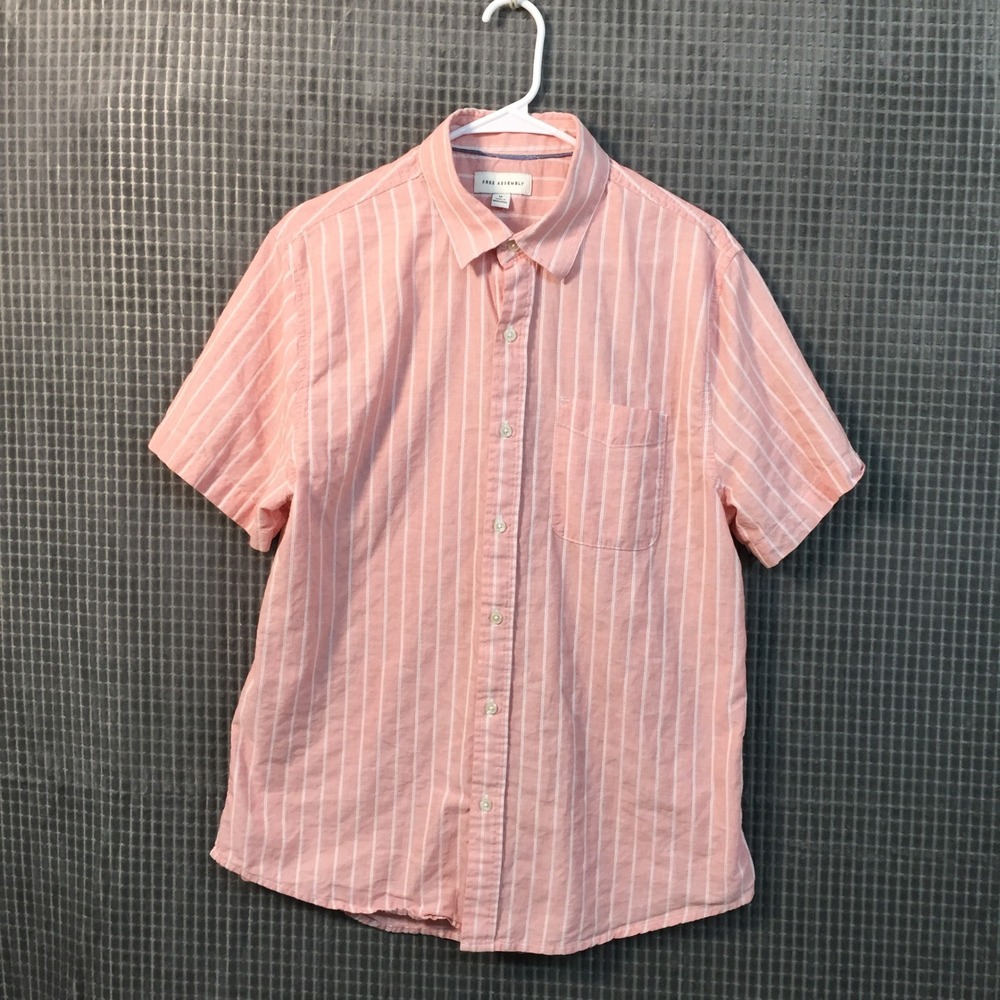 Free Assembly Pink White Striped Short Sleeve Button Down Shirt Mens M